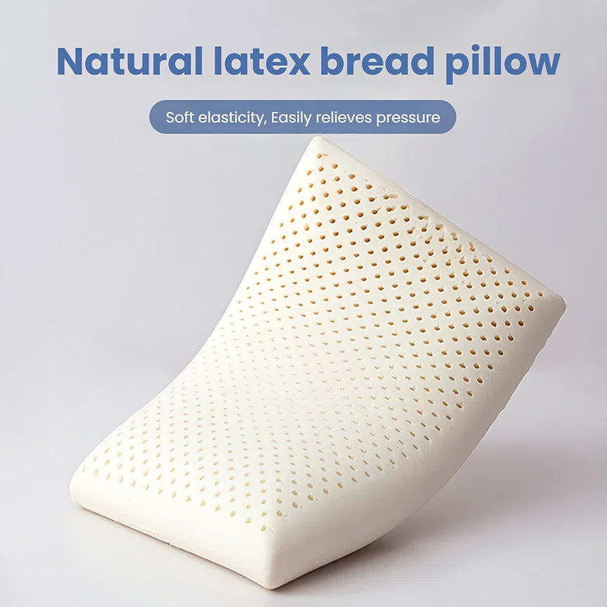 Natural Latex Bread Pillow, Soft & Bouncy with, 90%+ Natural Latex Adult Pillow, 60cm\u002F23.6inch, Classic Bread Structure, with Double-Layer Removable & Washable Skin-Friendly Pillowcase, Neck Pressure, Promotes Deep, Breathable & Non-Stuffy