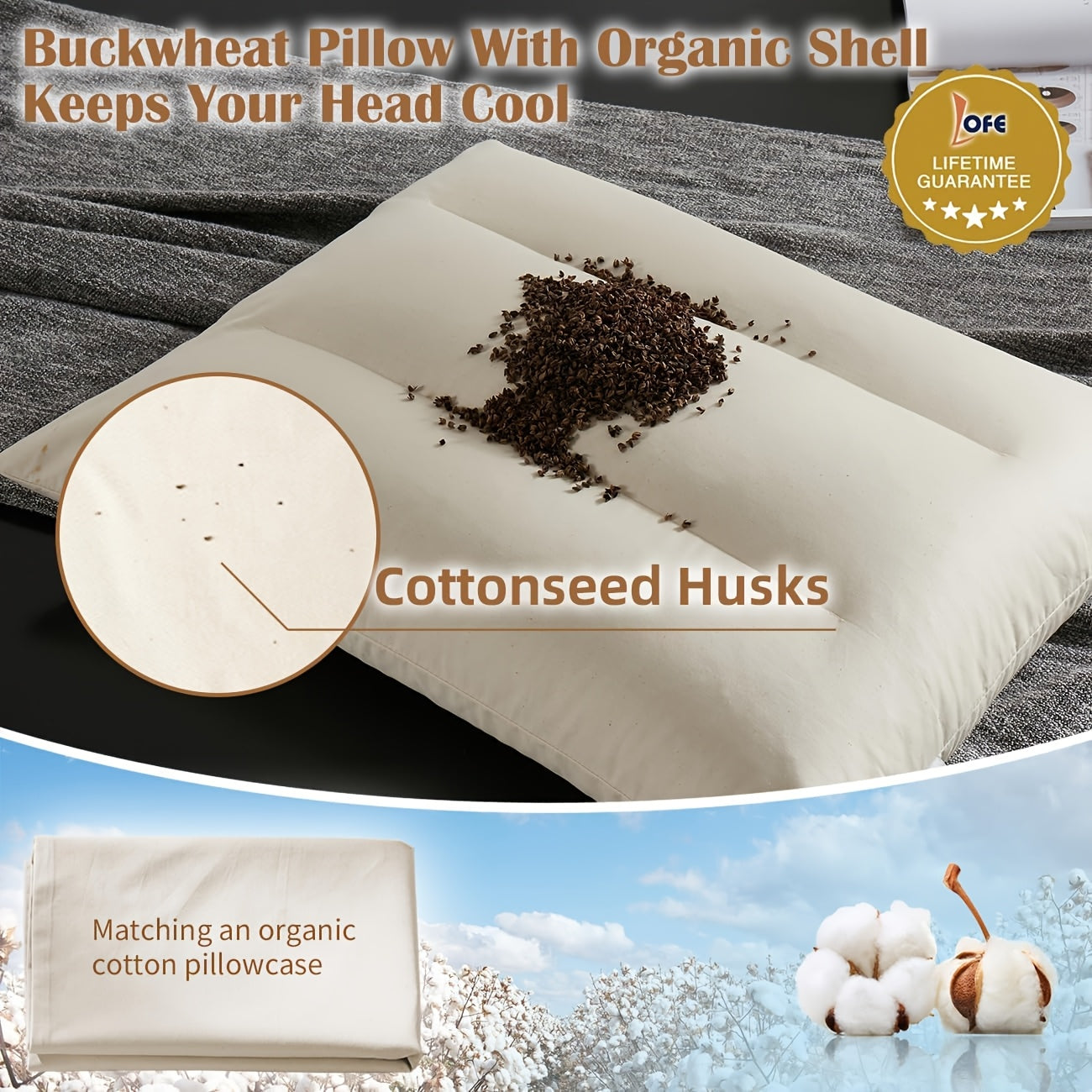 Partitioned Buckwheat Pillow with an Buckwheat Pillowcase