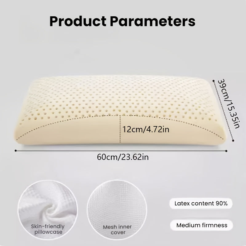 Natural Latex Bread Pillow, Soft & Bouncy with, 90%+ Natural Latex Adult Pillow, 60cm\u002F23.6inch, Classic Bread Structure, with Double-Layer Removable & Washable Skin-Friendly Pillowcase, Neck Pressure, Promotes Deep, Breathable & Non-Stuffy