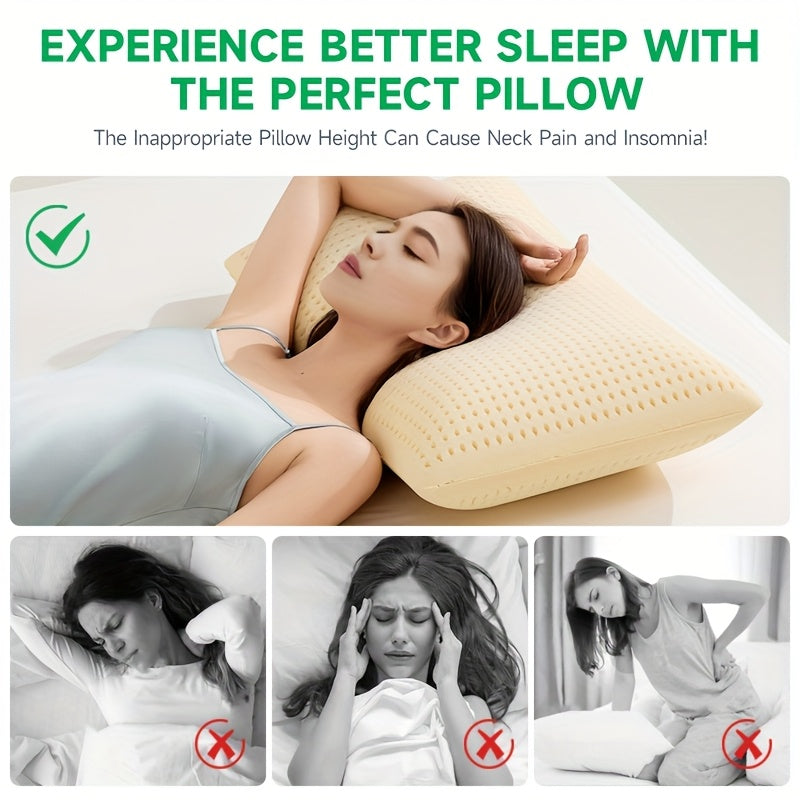 1pc Talalay 96% Natural Premium Latex, Soft with Pillowcase Helps Pressure, No Chemicals, Perfect Package Best Gift with Removable Tencel Cover