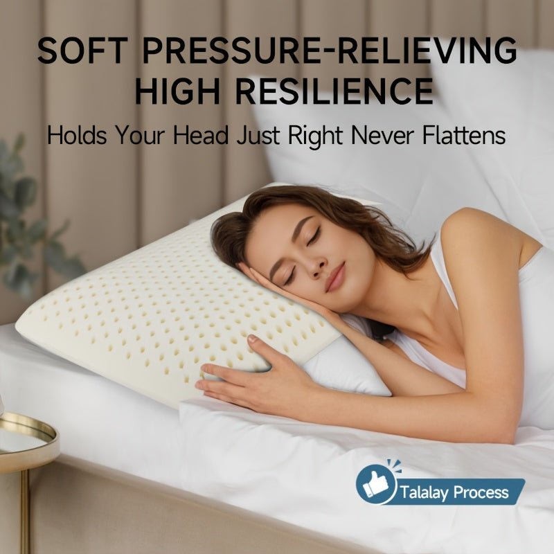 1pc Talalay 96% Natural Premium Latex, Soft with Pillowcase Helps Pressure, No Chemicals, Perfect Package Best Gift with Removable Tencel Cover