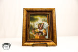Framed Singerie Monkey Portrait Canvas Painting – Whimsical Animal Art with Gold Frame (14”)