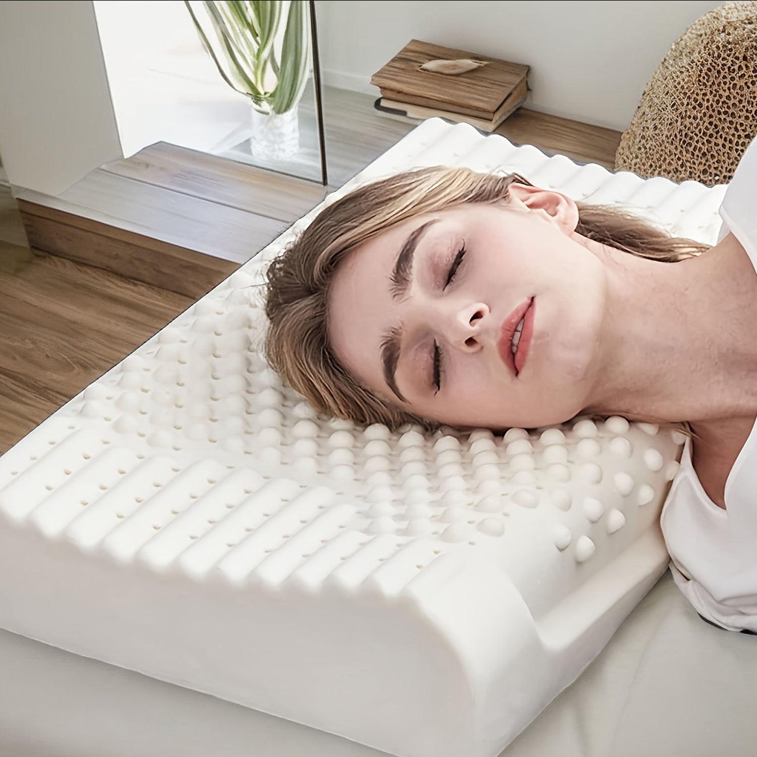 1pc High-Quality Latex Massage Bead Pillow, Natural Latex Pillow, Ergonomic Design, Provides Neck Stability Support, Sleep-Friendly, Suitable for Adults Back and Side Sleepers, with Removable Pillowcase, Perfect Gift, Luxury Bedding