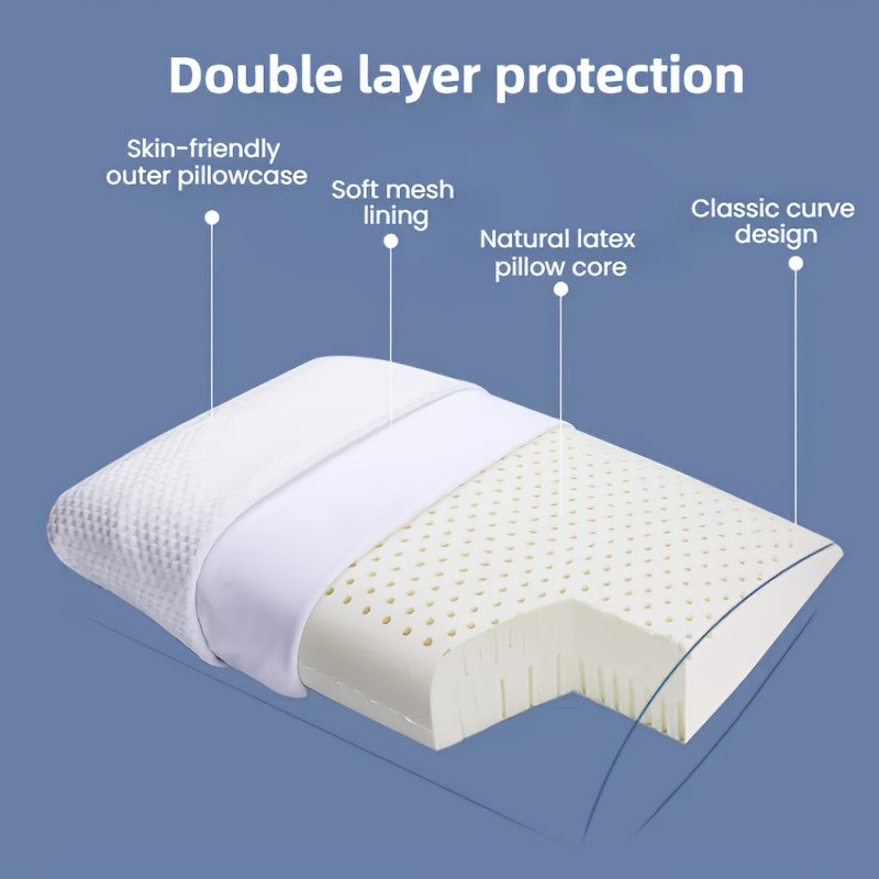 Natural Latex Bread Pillow, Soft & Bouncy with, 90%+ Natural Latex Adult Pillow, 60cm\u002F23.6inch, Classic Bread Structure, with Double-Layer Removable & Washable Skin-Friendly Pillowcase, Neck Pressure, Promotes Deep, Breathable & Non-Stuffy