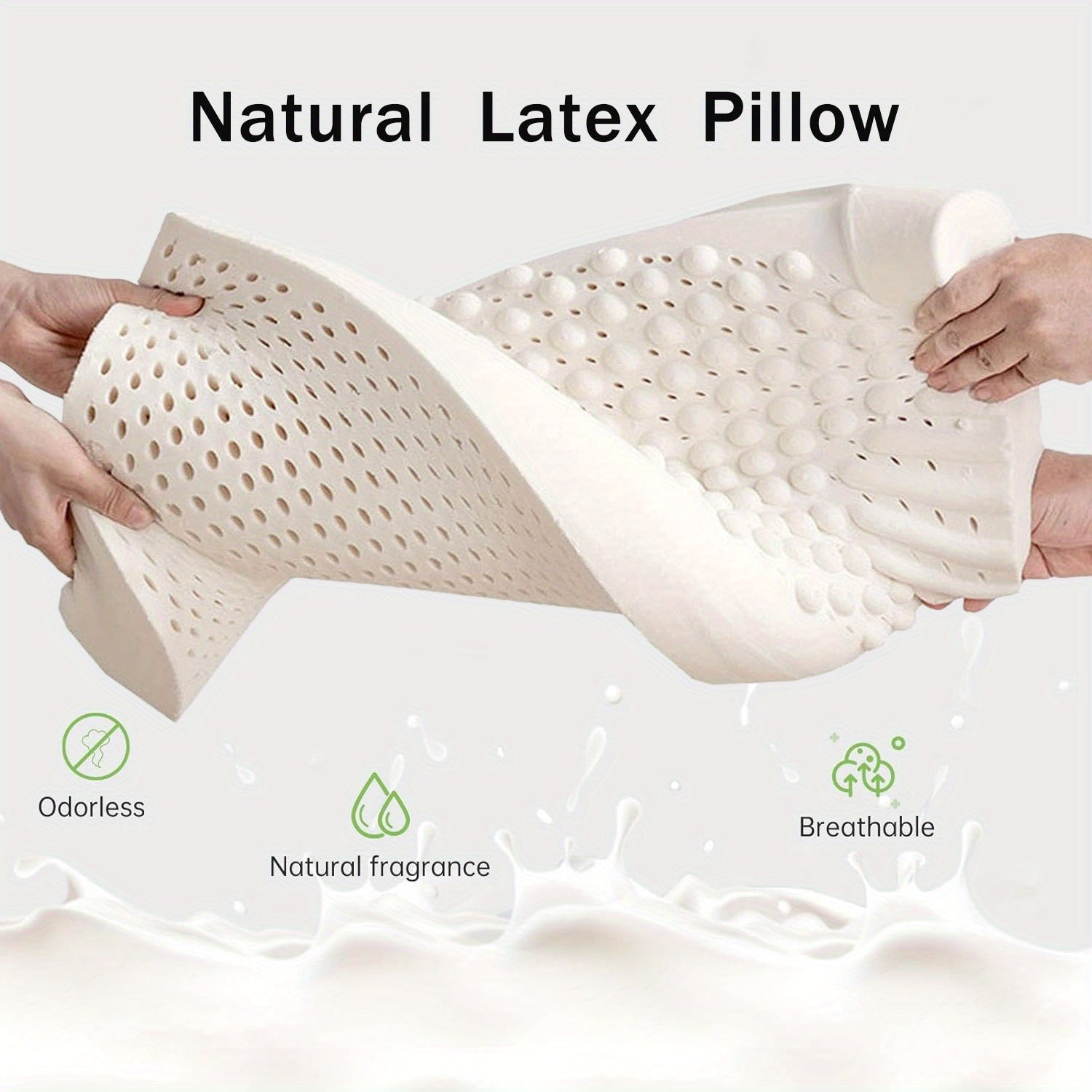 1pc High-Quality Latex Massage Bead Pillow, Natural Latex Pillow, Ergonomic Design, Provides Neck Stability Support, Sleep-Friendly, Suitable for Adults Back and Side Sleepers, with Removable Pillowcase, Perfect Gift, Luxury Bedding
