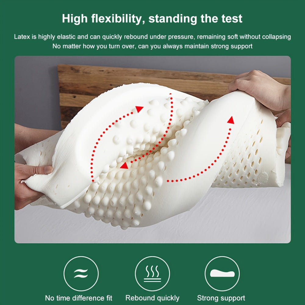 1pc Natural Latex Pillow, Soft And Breathable, Elevated And Thickened, Designed to Fit The Shoulders And Neck for Better Sleep, Suitable for Home Use in The Bedroom