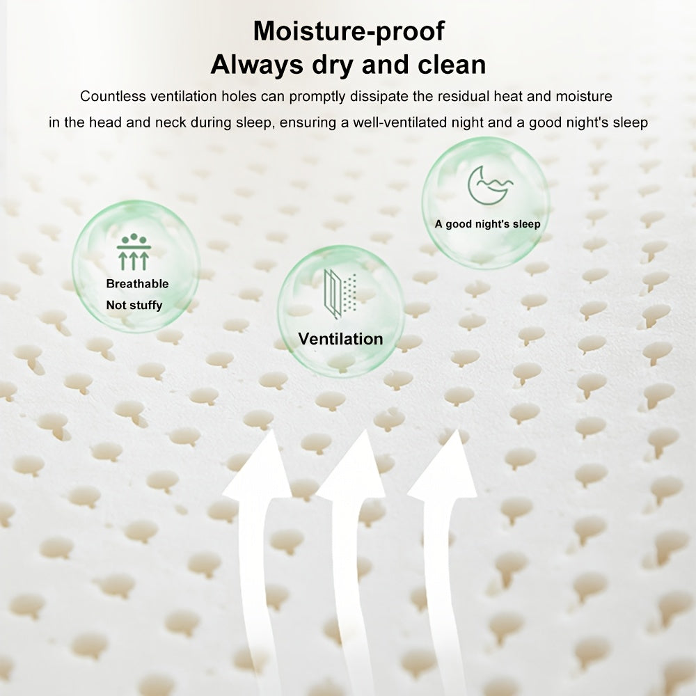 1pc Natural Latex Pillow, Soft And Breathable, Elevated And Thickened, Designed to Fit The Shoulders And Neck for Better Sleep, Suitable for Home Use in The Bedroom