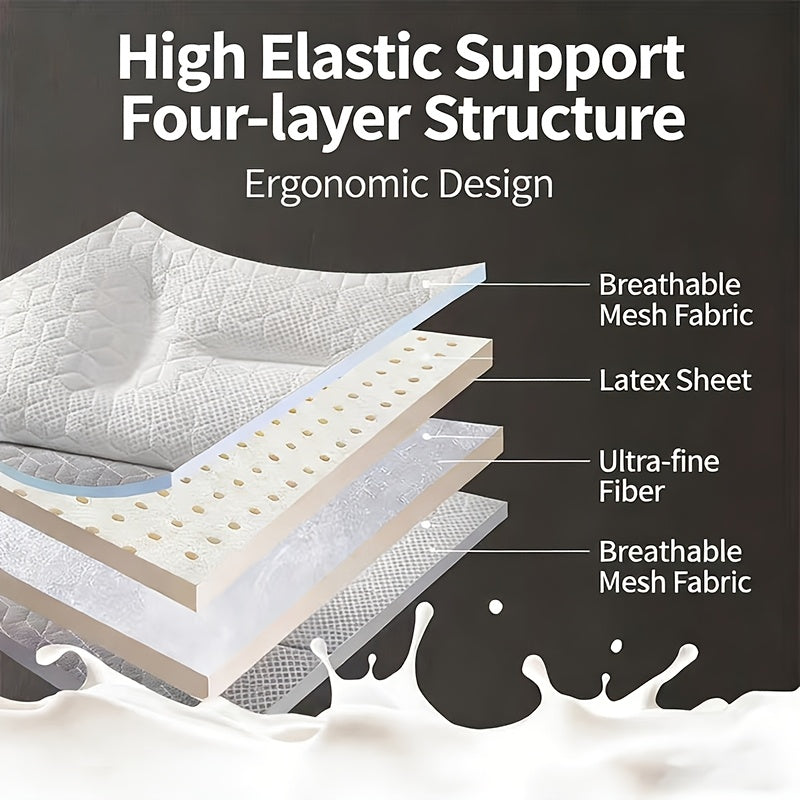 Square Latex Pillow Core - Firm Support No Sag, Cervical Spine Protection for Sleep, Anti-Curved Neck Home Use