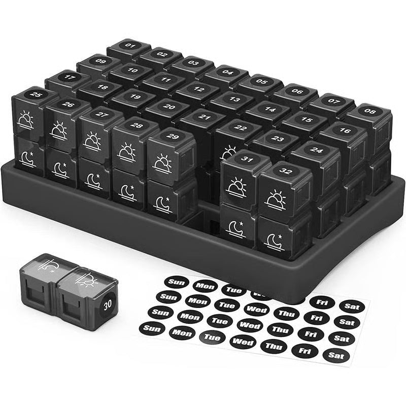 💊 Monthly AM/PM Pill Organizer – Twice-a-Day Medicine & Vitamin Storage with Stickers